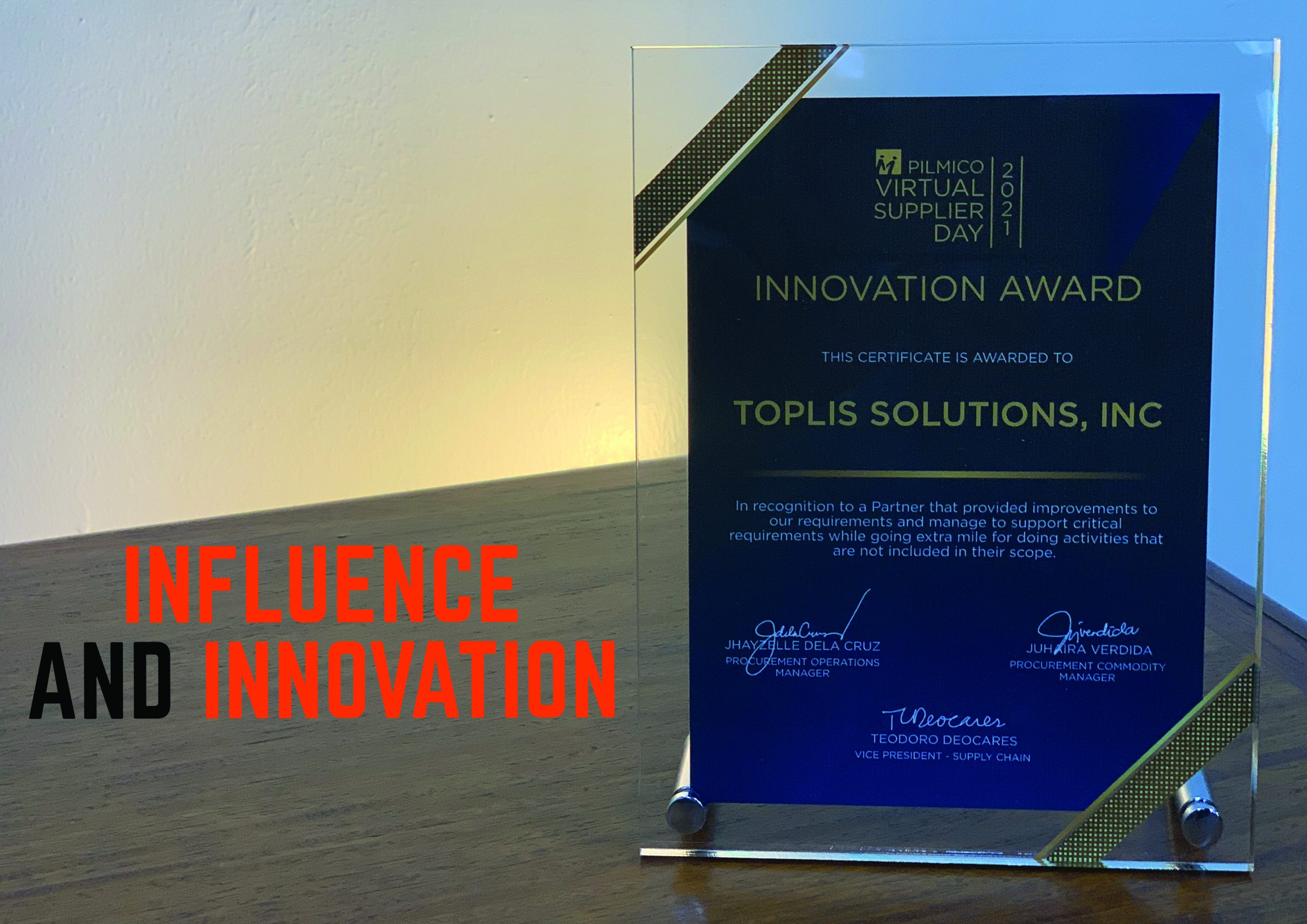 Toplis Solutions Inc. Influence and Innovation Award