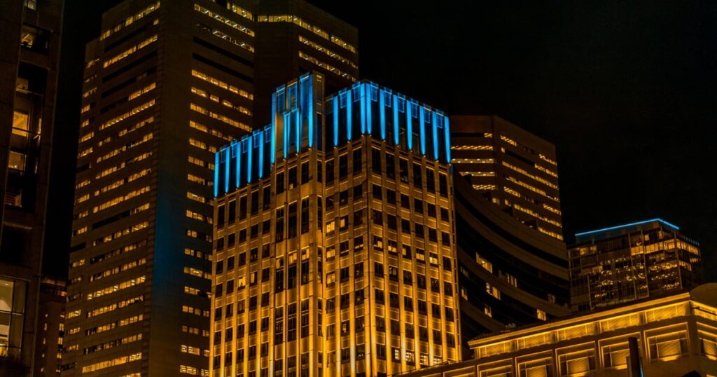 Buildings at night time