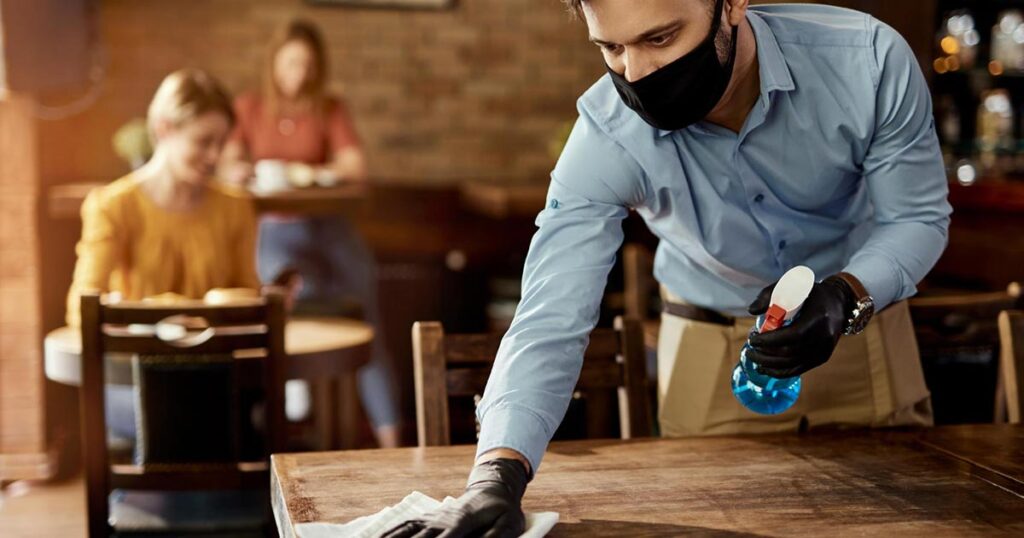 building maintenance team is cleaning the table